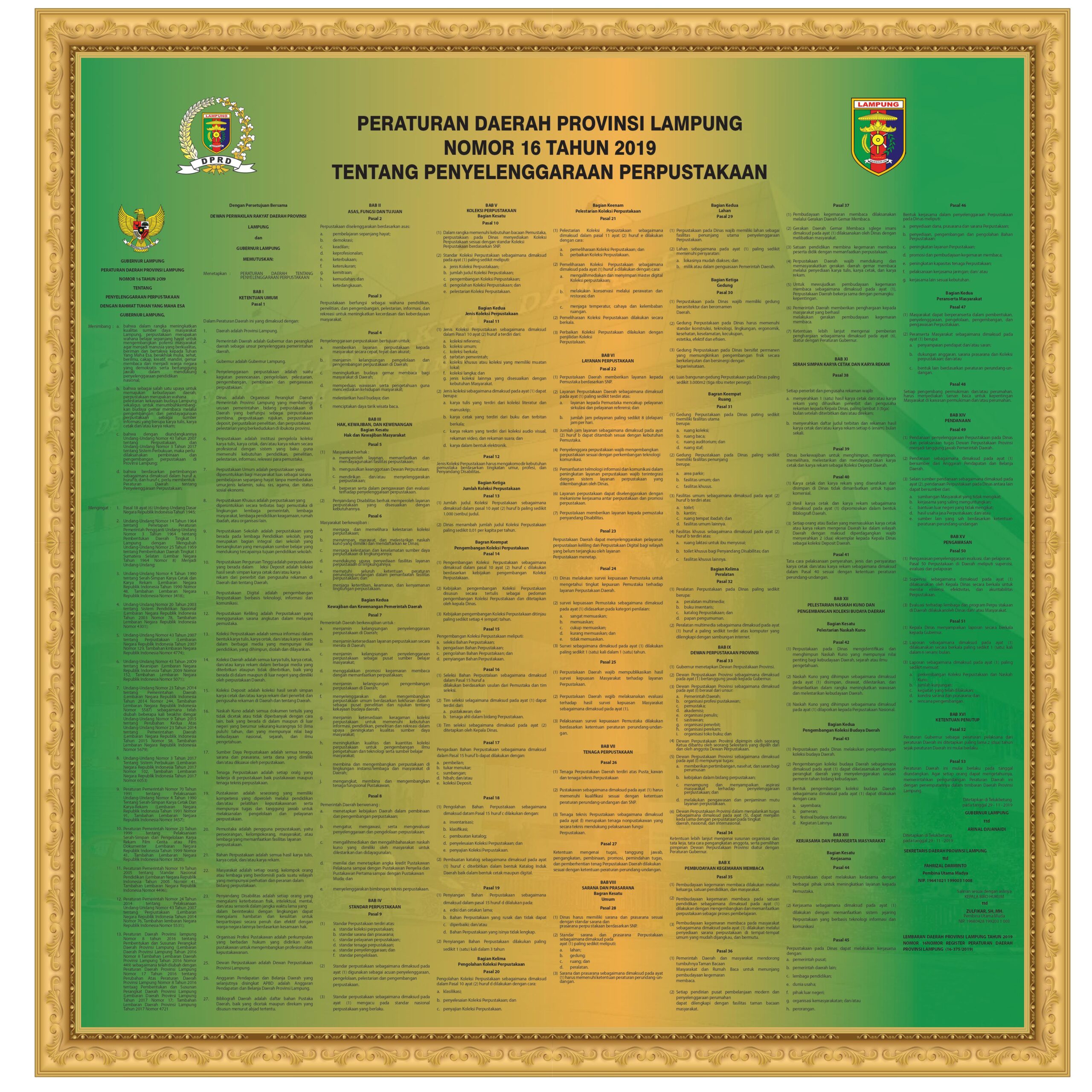 Peraturan Daerah Provinsi Lampung Nomor 16 Tahun 2019 Tentang Penyelenggaraan Perpustakaan